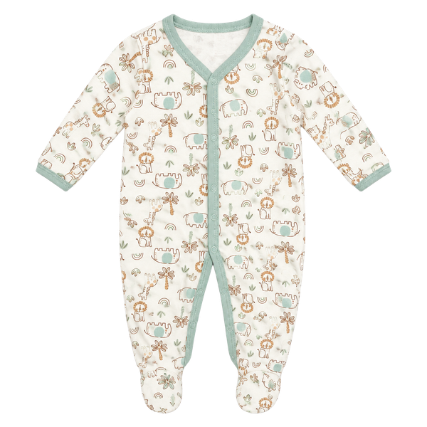 Baby Kiss Safari Animal Footed Pajamas Size 6-9m White
