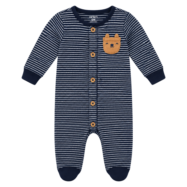 Carter's Striped Bear Pocket Footie Pajamas Size 6m Navy Blue