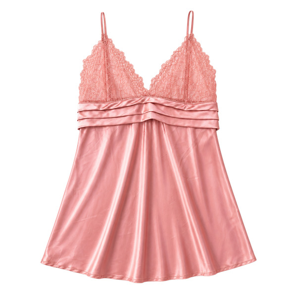 Pink Satin and Lace Chemise Nightgown with Bow Detail