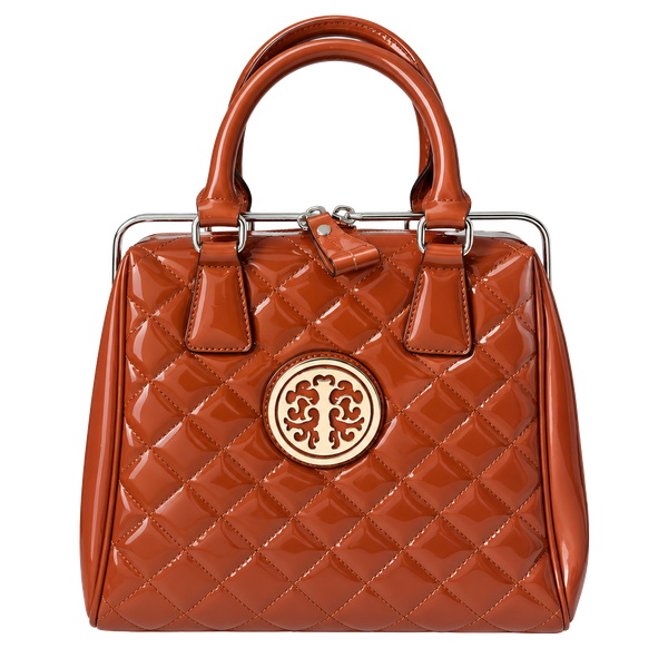 Brown Patent Leather Quilted Frame Handbag