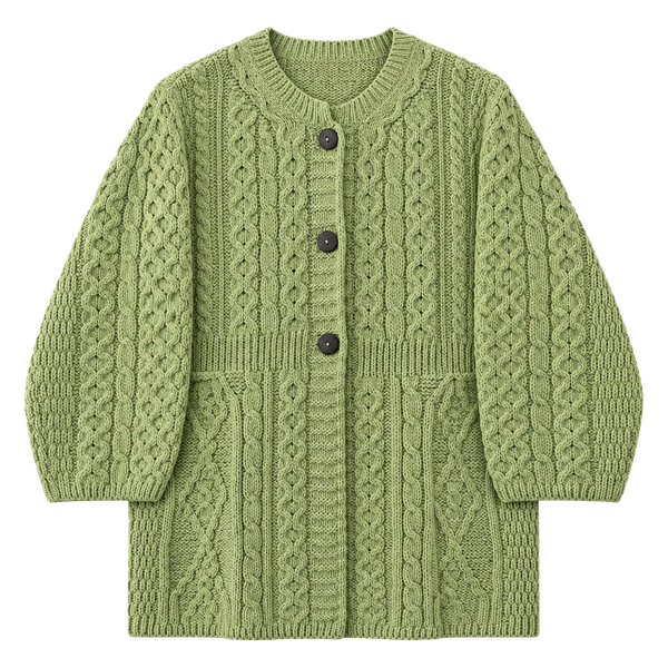Kilronan Knitwear Cardigan Sweater Green Merino Wool Ireland