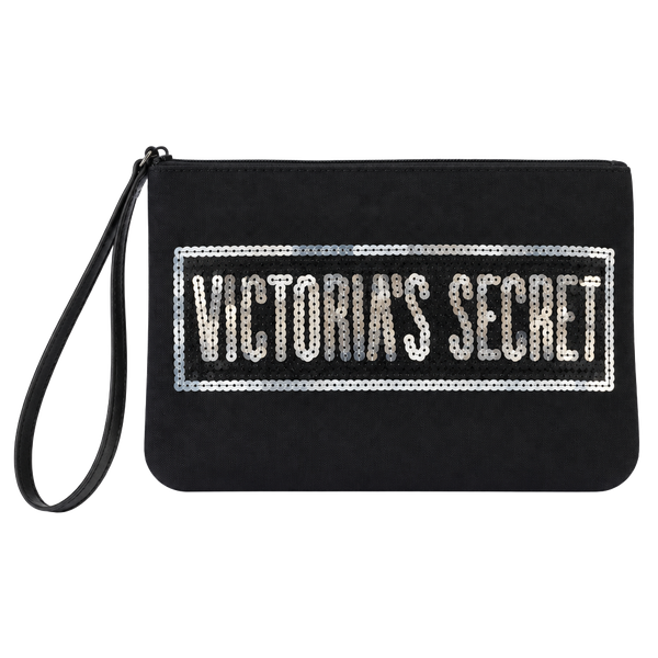 Victoria's Secret Black Canvas Sequin Wristlet  purse
