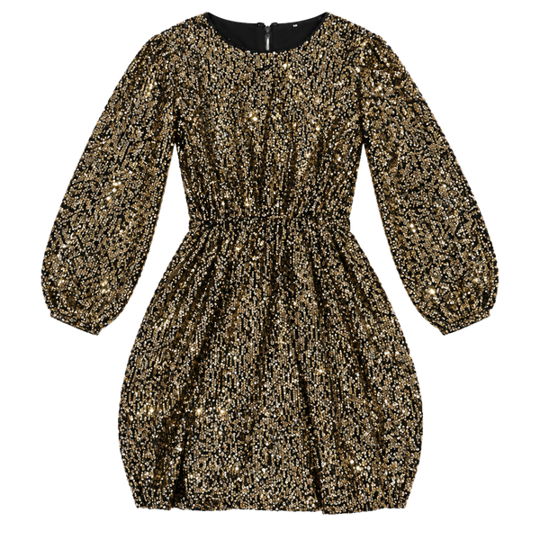 Kids Girl Sequin Dress Size 11-12 Gold Long Sleeve Mini