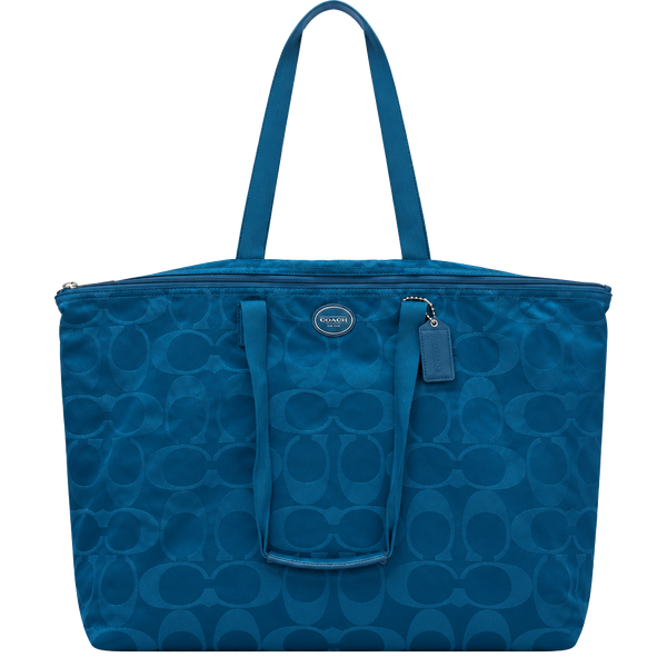 Coach Signature Monogram Teal Blue Nylon Tote Bag