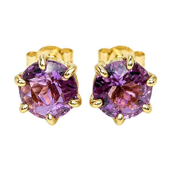 14K Solid Yellow Gold Amethyst Round Prong Stud Earrings Purple February