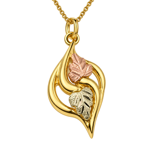 Landstroms Black Hills Gold Leaf Pendant Necklace Tri-Tone 10K