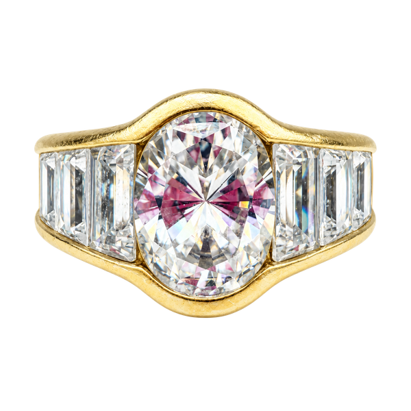 Vintage Gold Tone Oval Crystal Baguette Cocktail Ring Size 8.5