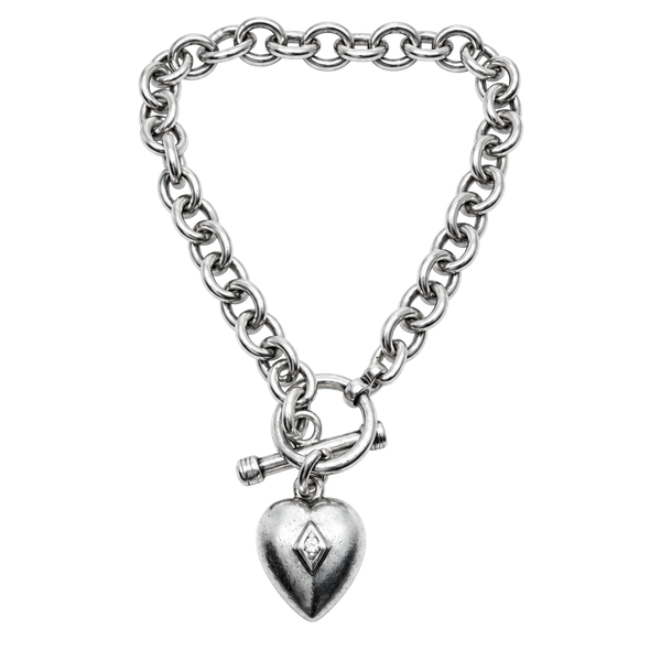 M Sterling Silver 925 Heart Toggle Necklace 7.5”