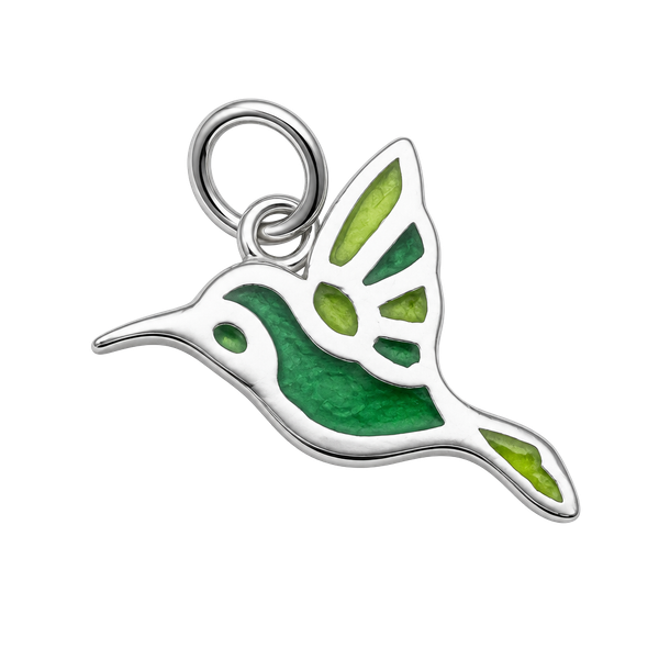 Sterling Silver 925 Green Enamel Hummingbird Pendant Charm