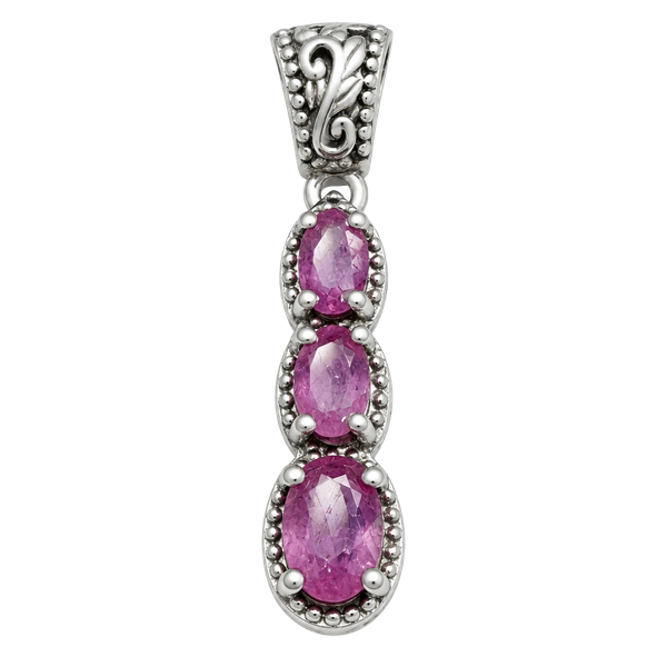 D'Joy Pink Sapphire Sterling Silver Three Stone Pendant