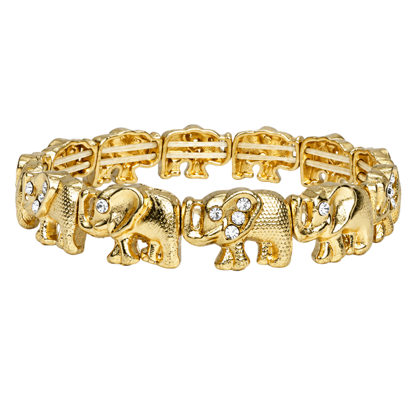 Unbranded Gold Tone Elephant Link Bracelet Rhinestone 7.5 Inch
