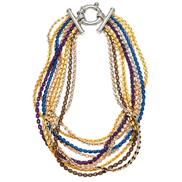 Milor Italy Sterling Silver 10 Strand Multicolor Bracelet Size 7 Inch