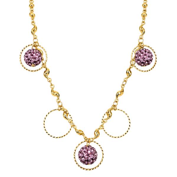 Gold Tone Purple Crystal Pavé Ball Hoop Necklace