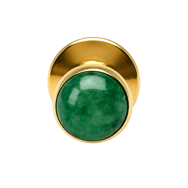 14K Yellow Gold Jade Tie Tack Pin Green Cabochon