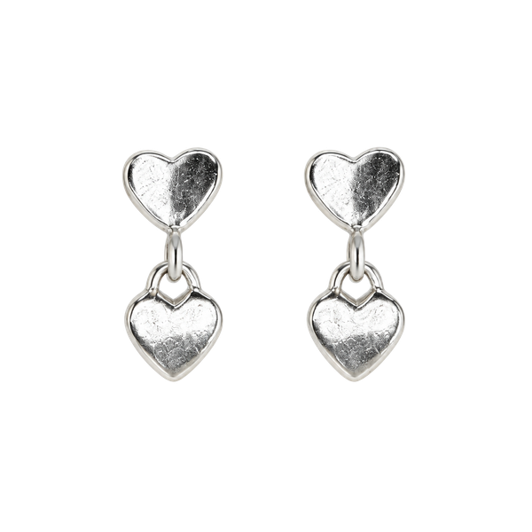 Sterling Silver Double Heart Drop Dangle Stud Earrings