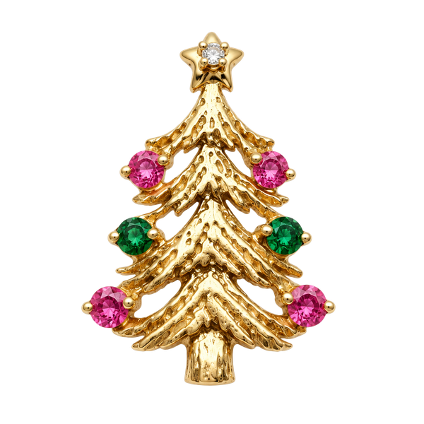 MET 14K Gold Christmas Tree Pendant Ruby Emerald Diamond Charm