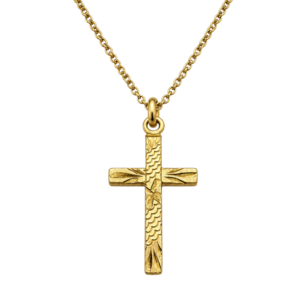 Vintage 14k Gold Filled Etched Cross Pendant Necklace