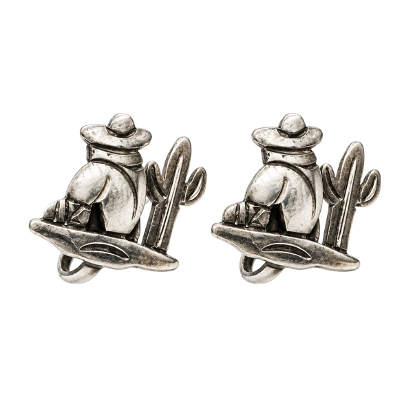 Taxco Sterling Silver Sleeping Mexican Man Sombrero Cactus Earrings