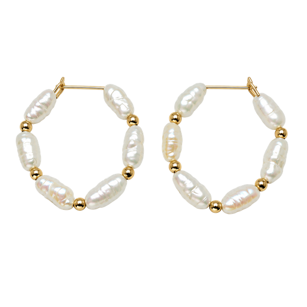 BEAUTIFUL 14k Yellow Gold Seed Pearl Gold Bead Hoop Earrings - ,