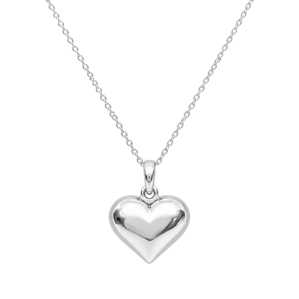 Sterling Silver Puffed Heart Pendant Necklace!