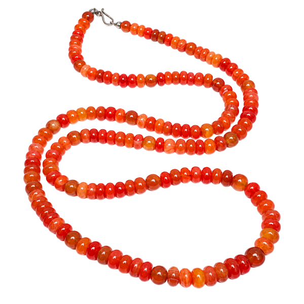 Carnelian Agate Bead Necklace Red Gemstone 925 Silver 33”