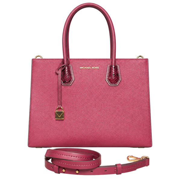 Michael Kors Mercer Large Pebbled Leather Accordion Tote Bag Burgundy