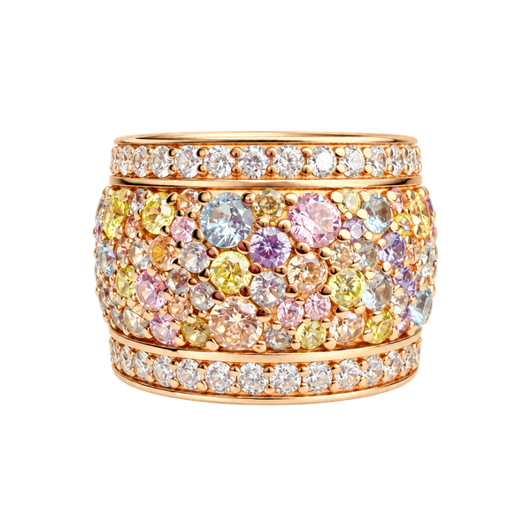 925 Sterling Silver Multi Color Topaz Encrusted Shiny Band Ring Sz 8 RG16329