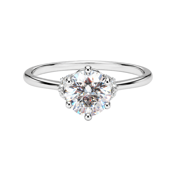 S925 Silver Round Cut Solitaire Engagement Ring with Pink Accents