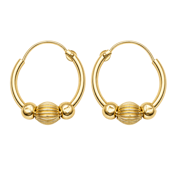 14K Yellow Gold Fluted Bead Hoop Earrings 14K Gold