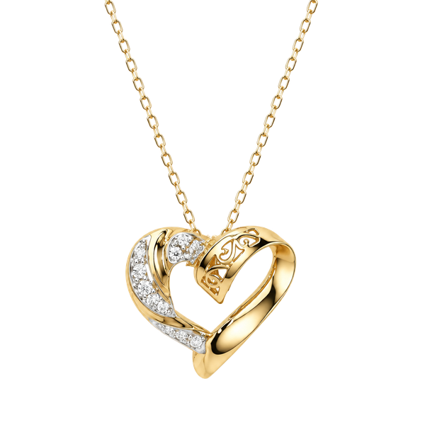 Estate 14K Two-Tone Diamond Heart Pendant Necklace