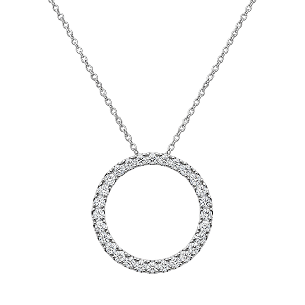 Diamond Eternity Circle Pendant Necklace White Gold