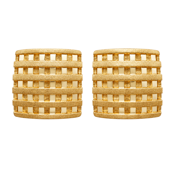 Avon Gold Tone Geometric Grid Pierced Stud Earrings vintage signed Avon 