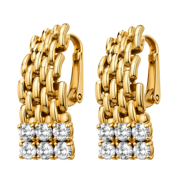 Vintage Gold Tone Open Weave Crystal Clip-On Earrings