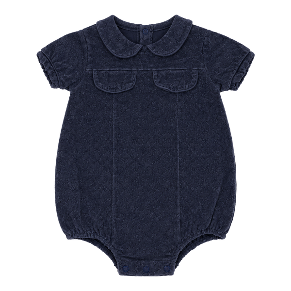 Southern Smocked Company Boys Navy Corduroy Collared Bubble Romper 24M/2T