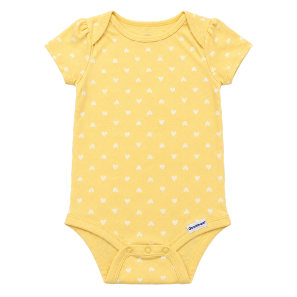 Gerber Bodysuit Size 12 Months Yellow Heart Print Short Sleeve