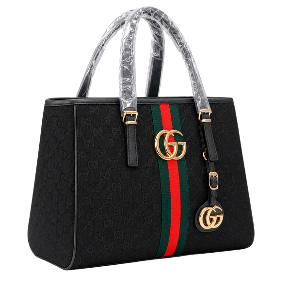 Gucci Monogram Tote Bag Black Web Stripe New