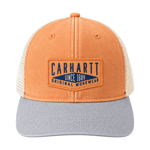 Carhartt orange gray canvas trucker hat, snapback, one size

