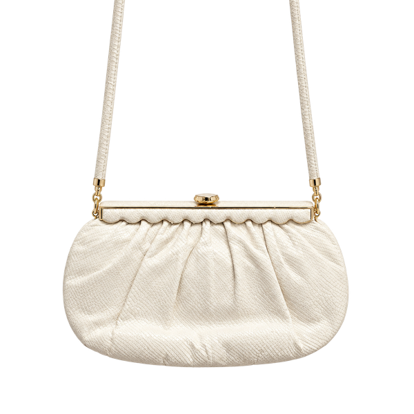 Vintage Judith Leiber White leather Crossbody Bag with Ruched Design