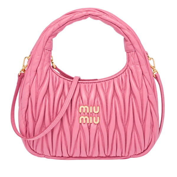 Miu Miu Wander Matelasse Nappa Leather Mini Hobo Bag in Pink