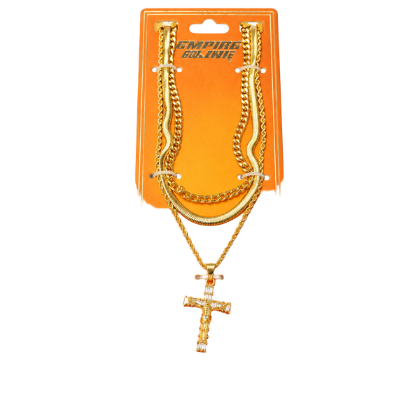 Empire Bling Gold Tone Layered Chain Cross Pendant Necklace