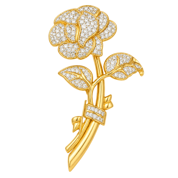 VTG Signed Nolan Miller ROSE Pin Brooch Pave Rhinestones Gold Plated 3.5” Long