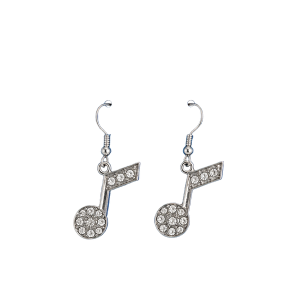 NBA Basketball Utah Jazz Music Note Rhinestone Dangle Earrings Silver Tone