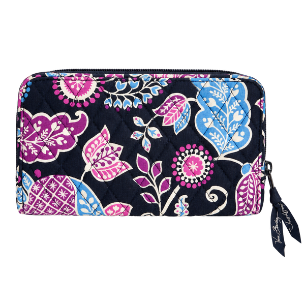 Vera Bradley Alpine Floral Zip Around Wallet Black Pink Blue Floral Quilted