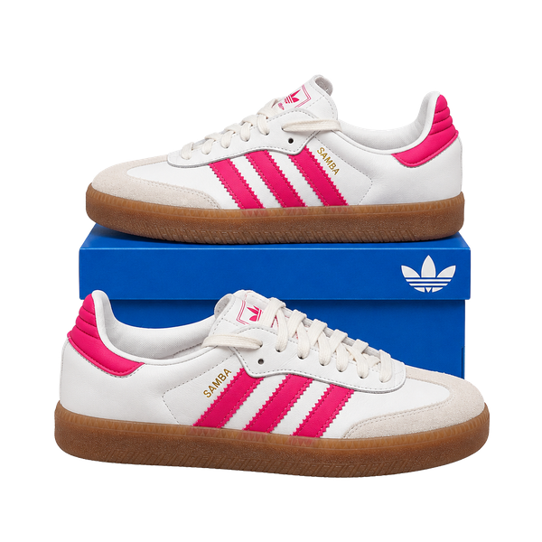 New Adidas Samba J Size 5 Youth White Shock Pink Platform Sneakers