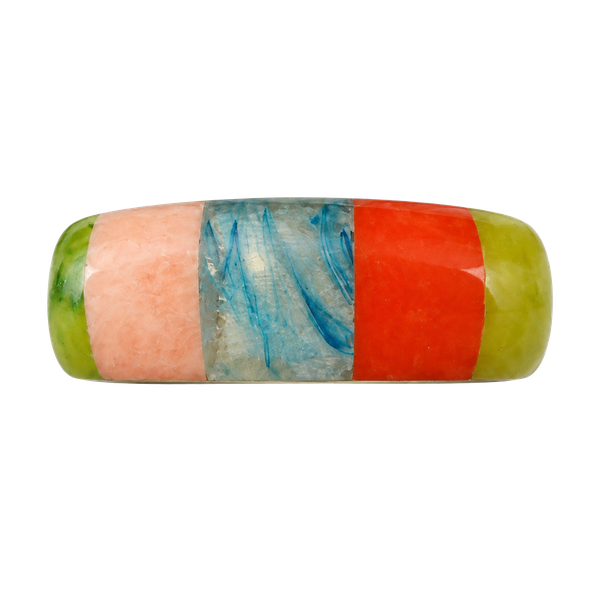 Vintage Multi Colored Bone Brass Bangle Bracelet Multi Color