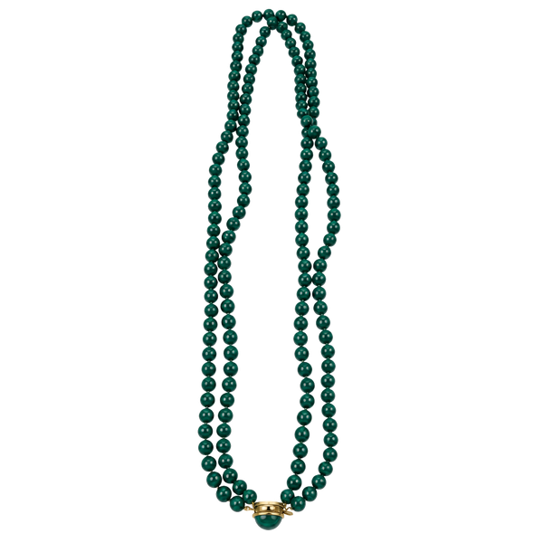 Vintage Two Strand Dark Green Beaded Necklace Hong Kong
