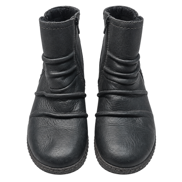 Clarks Caroline Orchid Leather Ruched Ankle Boots Black