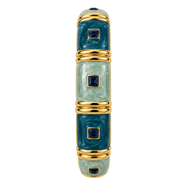 Nolan Miller Enamel Hinged Bangle Bracelet Blue Gold Tone Rhinestone