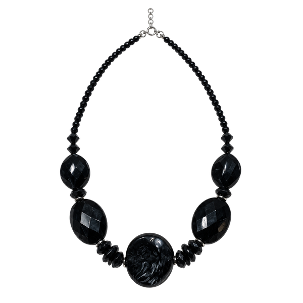 Unbranded Black Faceted Bead Statement Necklace Marbled Centerpiece