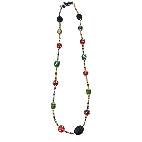 Unbranded Bohemian Multicolor Glass Seed And Lava Stone Bead Necklace